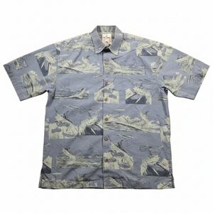 Guy Harvey AFTCO Bluewater Marlin Fishing Shirt Blue Cotton Button Up Size M